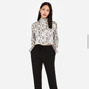 Satin Snakeskin Print Cropped Mock Neck Top